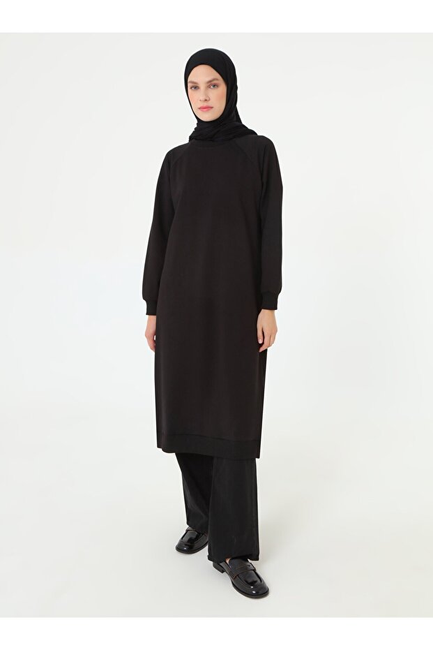 Reglan Kol Uzun Basic Sweatshirt - Siyah - Benin - 2