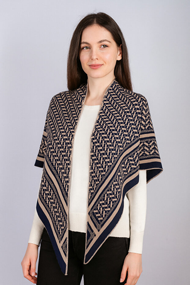 Desenli Triko Üçgen Şal - 2