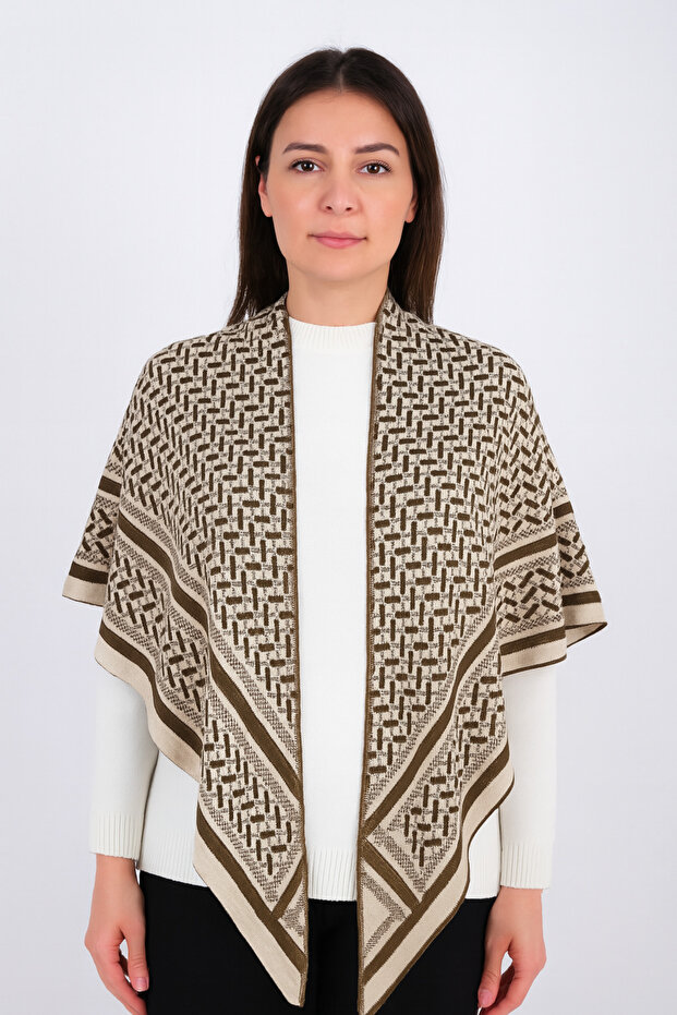 Desenli Triko Üçgen Şal - 3