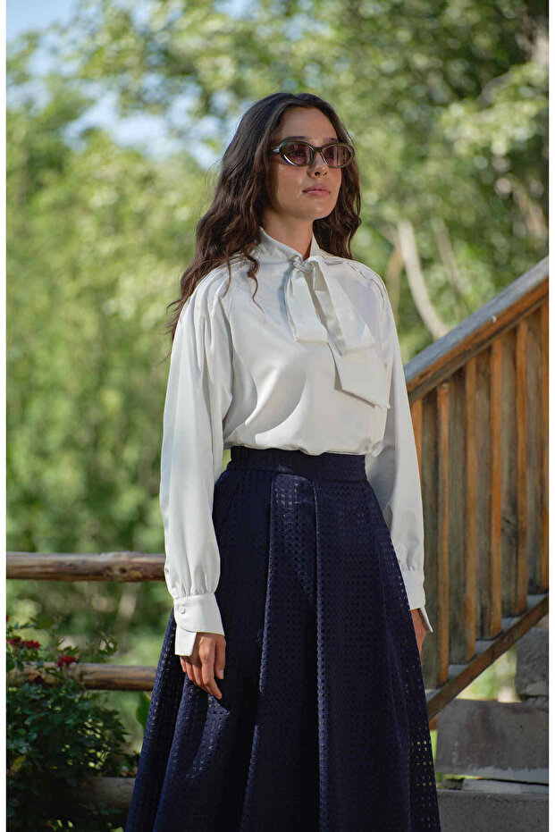 Organze Lacivert Çift Pile Etek - 3