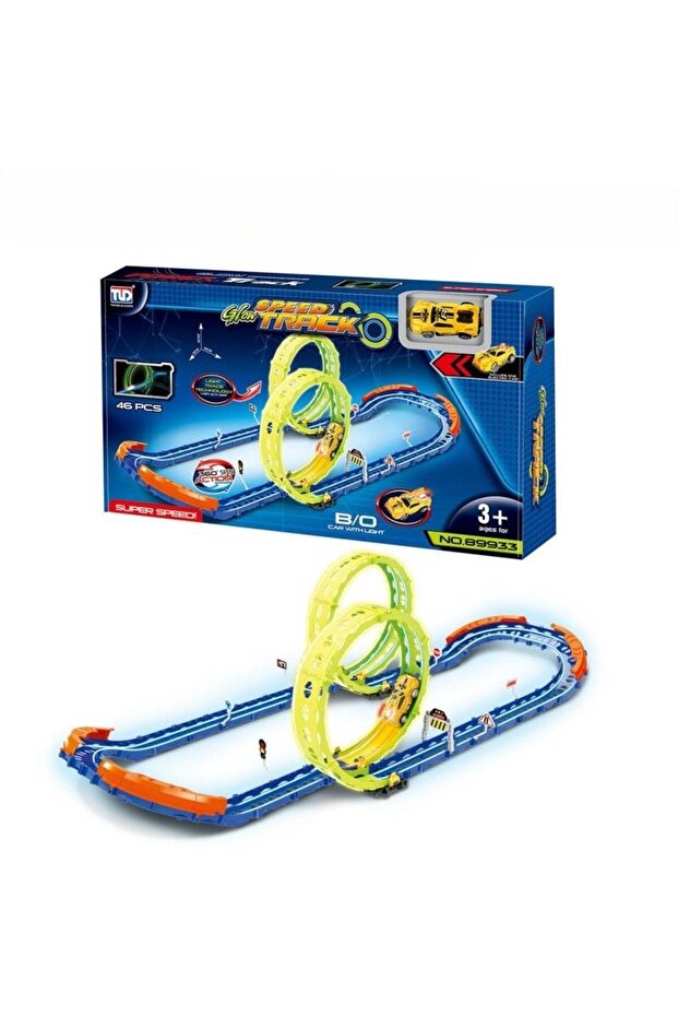 Glow Speed Track Race Track Set – 46 Pieces – Double Loop Light-Up, Fast Racing Car Play - 4