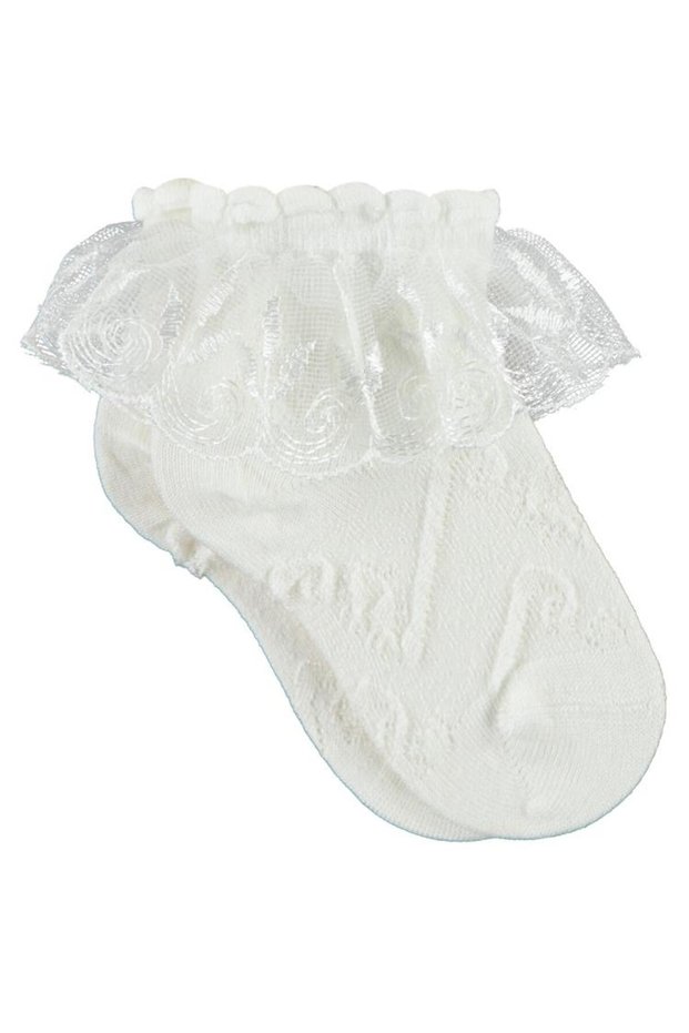 Civil Girls' Lace Accessories Bamboo Socks | School Nursery and Daily Use - Ecru