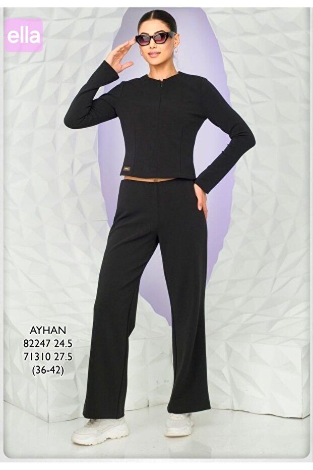 Zipper Detailed Elastic Waist Sitting Cut Trousers Suit