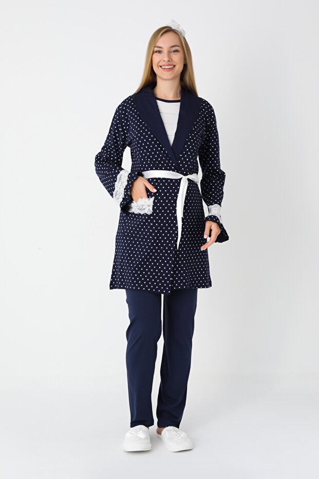 Pregnant Women's Pajamas & Robe Set of 3 – Cotton, Double-Sided Buttons, Adjustable Waist