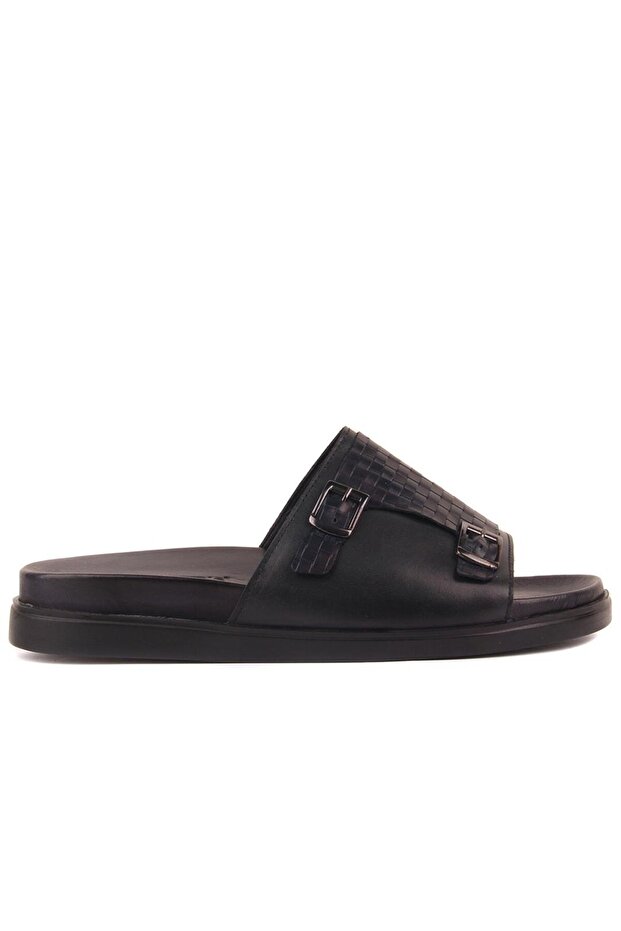 - Navy Blue Leather Men's Slippers 107-705-2201