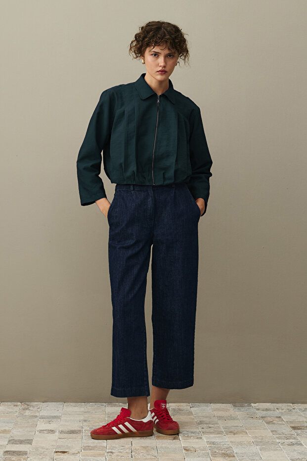 Multi Pleated Jacket Dark Green