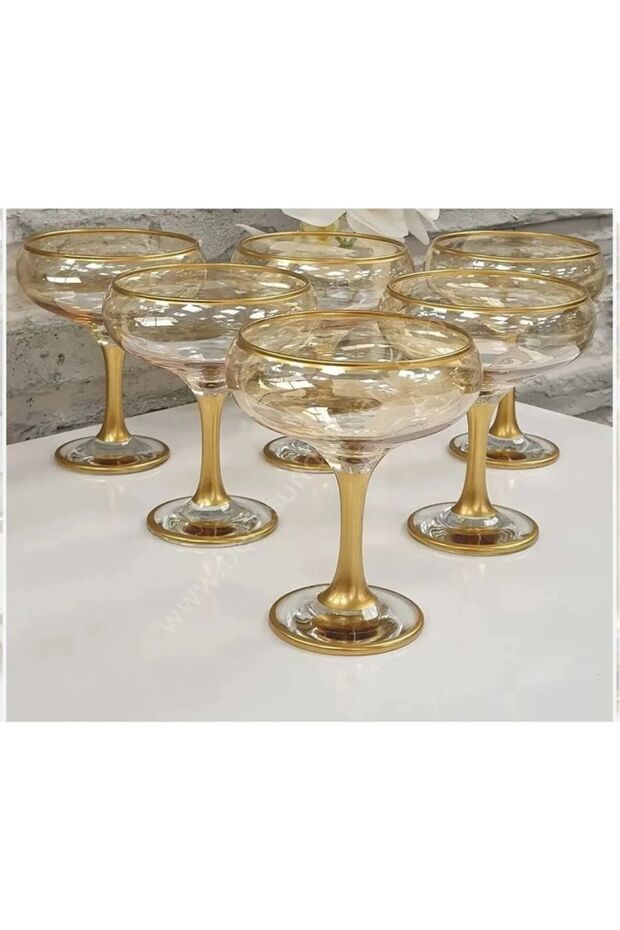 6-Piece Glass Ice Cream Bowl Gold Gilding Glass Ice Cream Bowl Snack Bowl