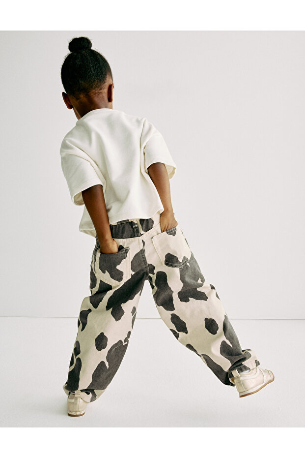 Pamuk Karışımlı Desenli Barrel Paça Kot Pantolon (2–10 Yaş) - 2