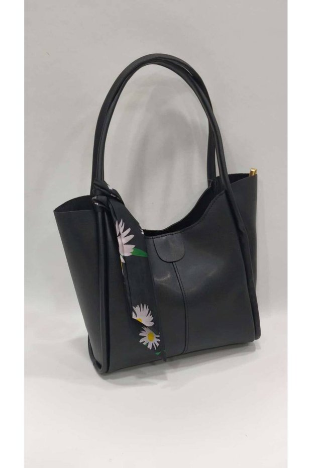Black Rnek Large Size Soft Faux Leather Women's Shoulder Bag with Shawl Detail