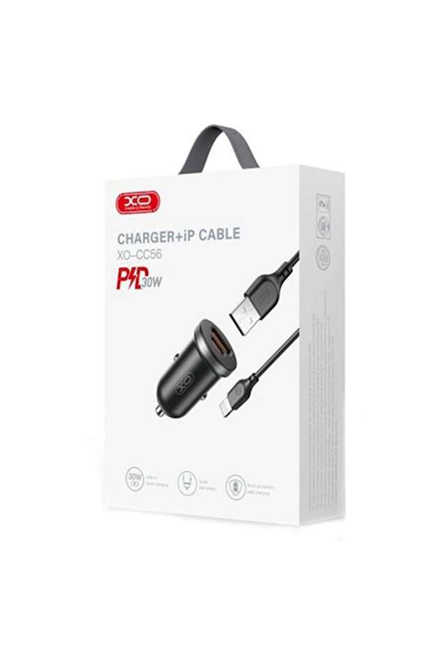 Incarcator Auto (CC56) + Cablu Lightning, 30W, 1xUSB-C, 1xUSB-A, PD, QC 3.0, Compact, Black - 1