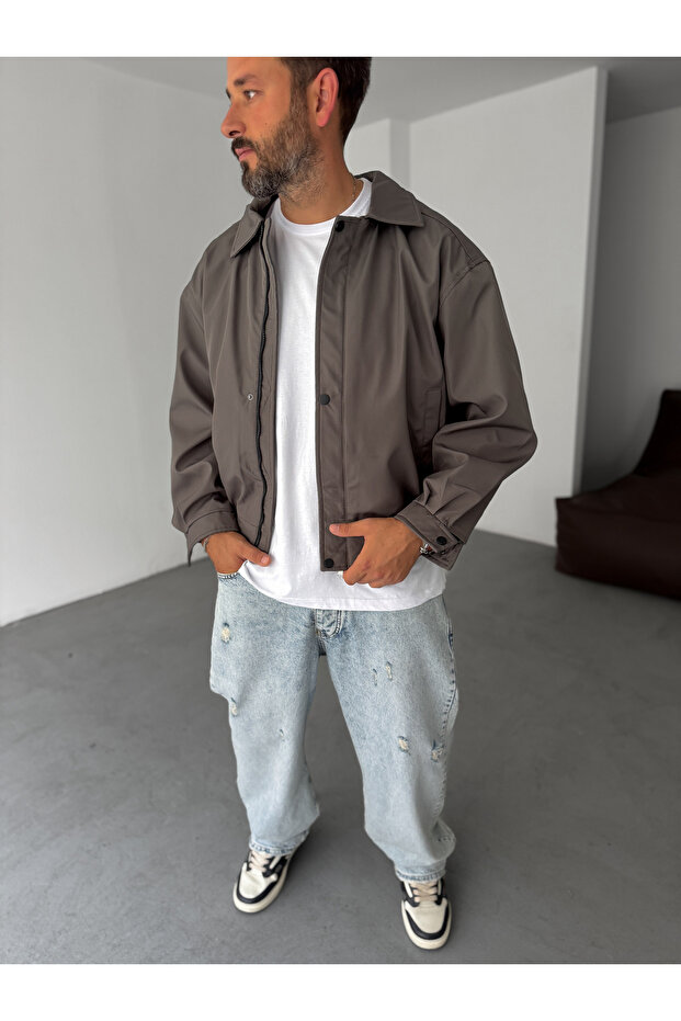 Antrasit Düğmeli Mevsimlik Basic Ceket STK-7045 - 4