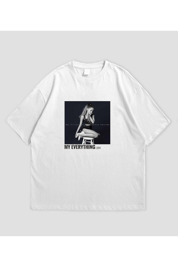Ariana Grande Album Printed White Oversize T-Shirt Unisex Cotton Short Sleeve T-Shirt