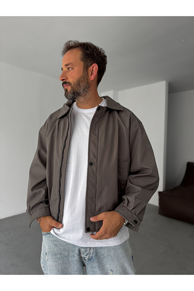 Antrasit Düğmeli Mevsimlik Basic Ceket STK-7045 - 1