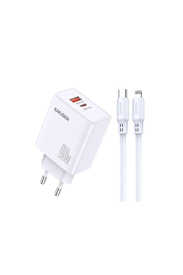 Incarcator Retea (KSC-937) + Cablu Lightning, 40W, 1xUSB-C, 1xUSB-A, PD, QC 3.0, White - 2