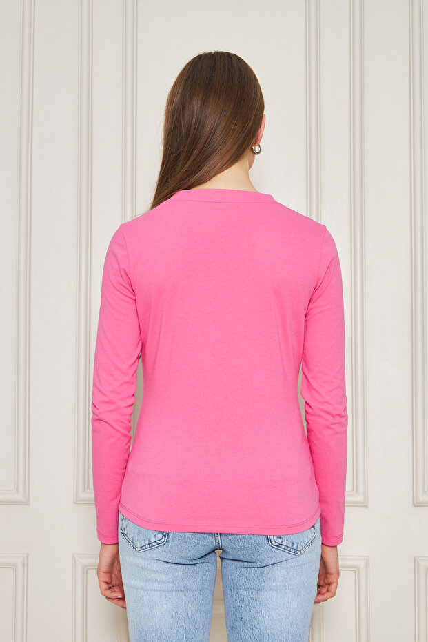 Kadın V Yaka Uzun Kol Basic Tişört - 8