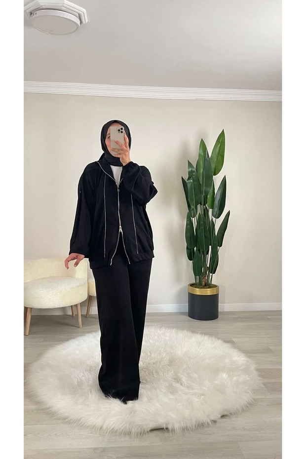 Sadem Silver Detailed Zippered Trousers Double Suit