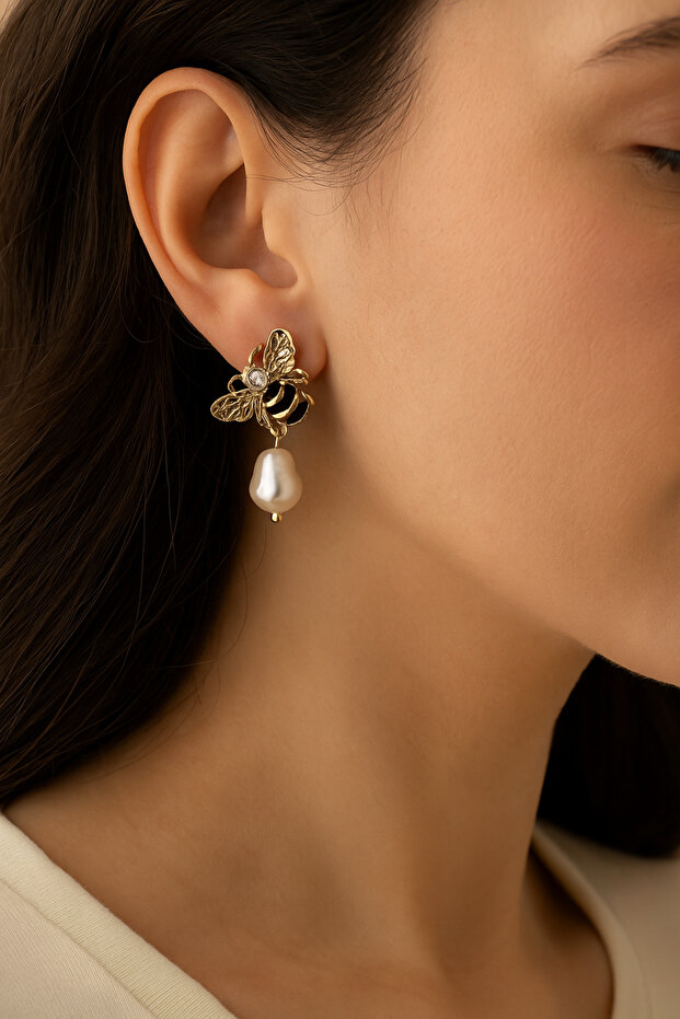 Kadın Çelik İncili Arı Küpe - 1