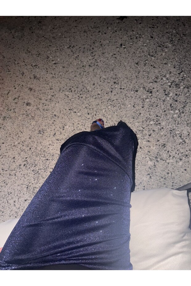 Simli Lacivert Etek - 4