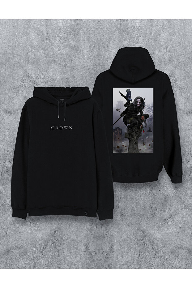 The Crow Crow Printed Black Hooded Hoodie Sweatshirt Hoodie