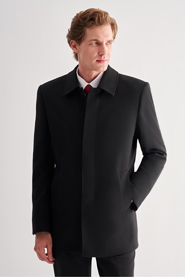 Black Berber Collar Wool Comfort Fit Cashmere Classic Coat 1008255361