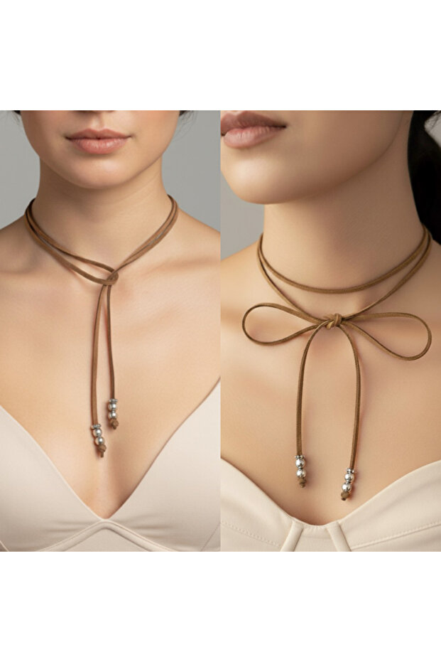 Süet ip kolye iki şekilde kullanılabilir, Sade kullanım – Tek başına şık bir aksesuar. Uzunluk 115cm - 1