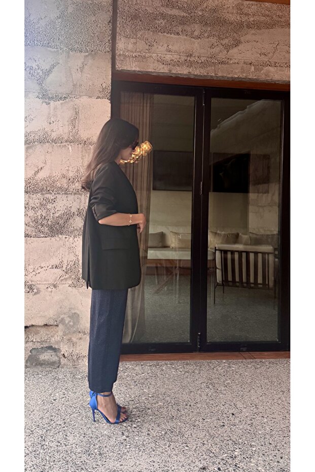 Simli Lacivert Etek - 5