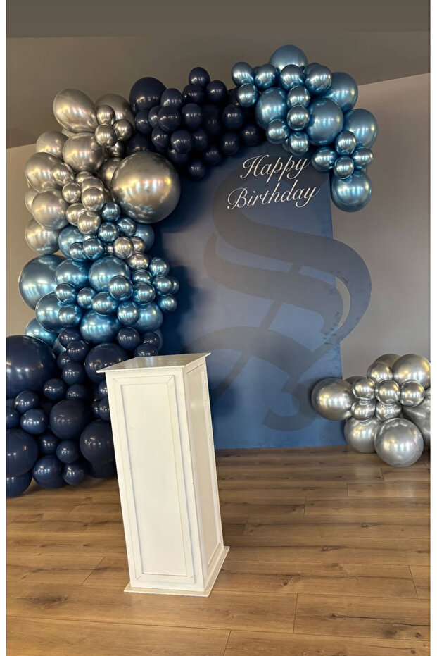 Chrome Silver Blue Navy Blue Balloon Chain Set of 100