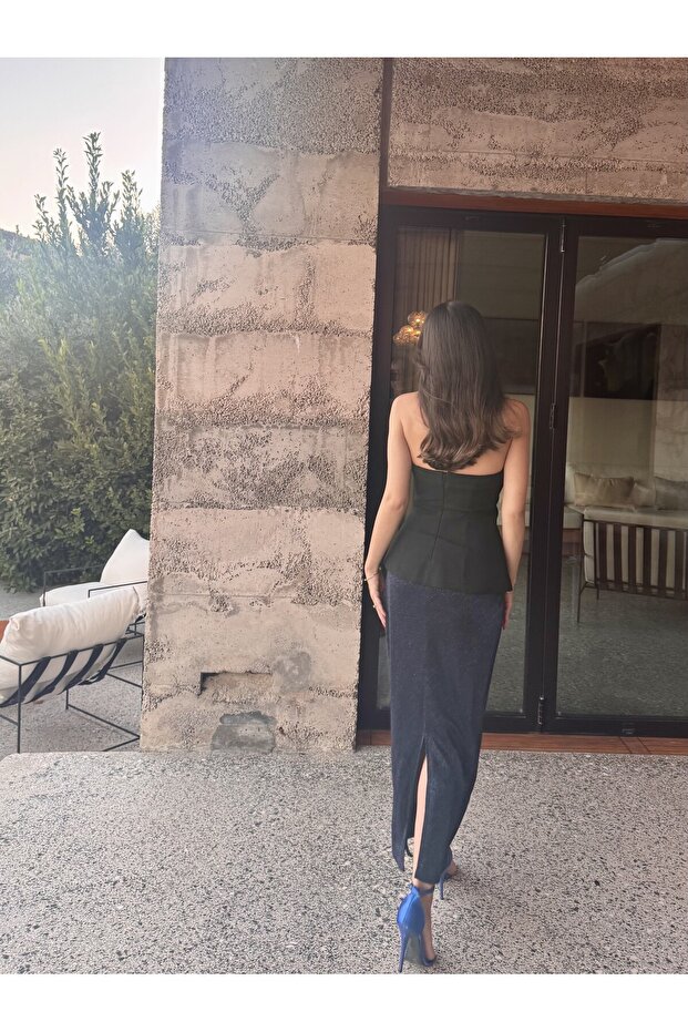 Simli Lacivert Etek - 1