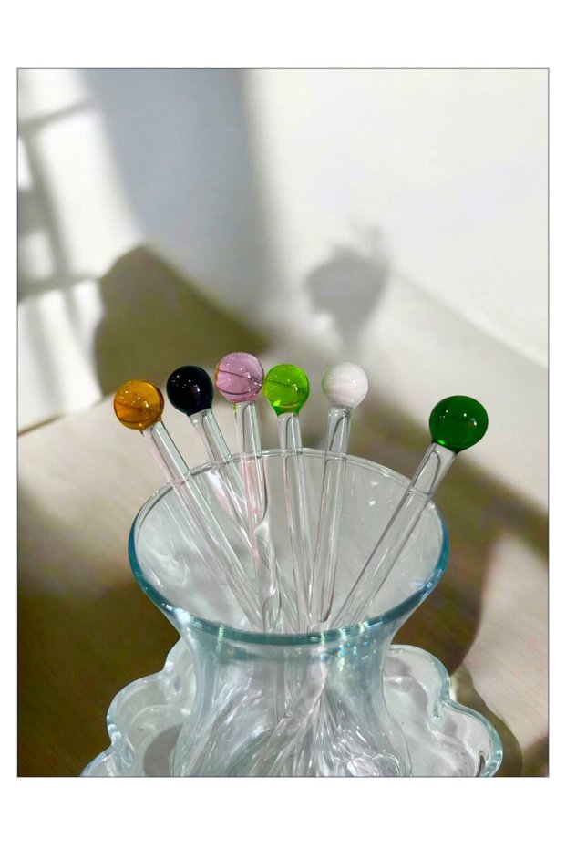 Glass 6-Piece Handmade Mixed Color Ball Model Teaspoon Set
