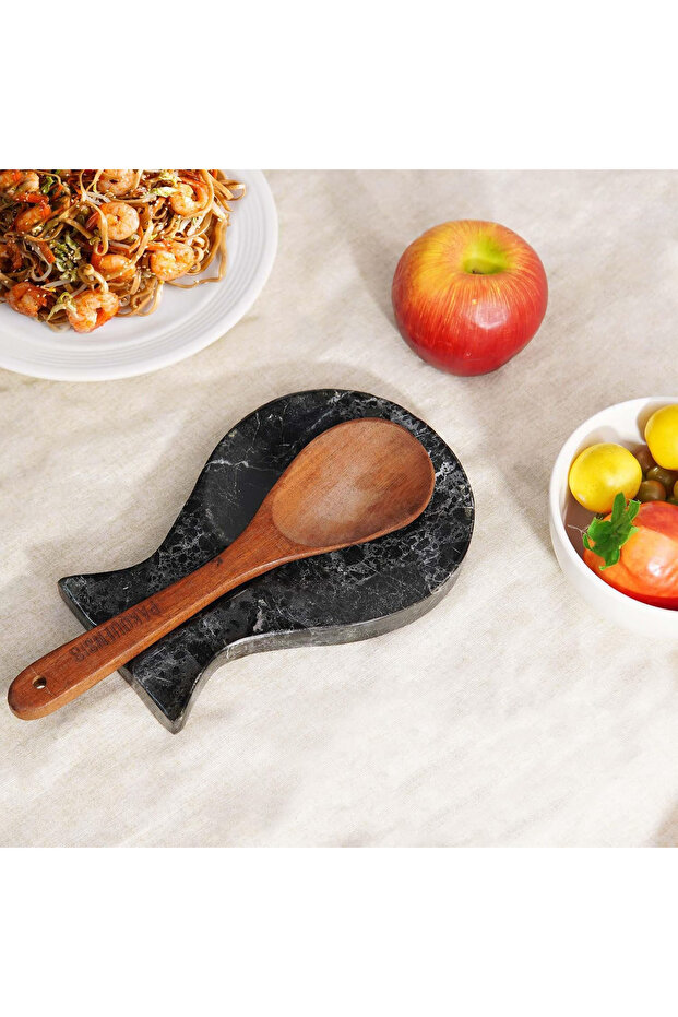 Marble Spoon Rest 8" Black Handmade Utensil Holder for Kitchen, Stove Top Cooking Spoon Rest