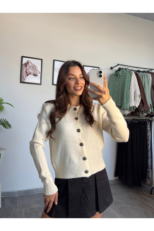 Krem Örme Hırka - 4