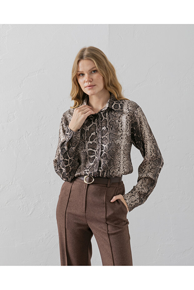 قميص بني منقوش - 1