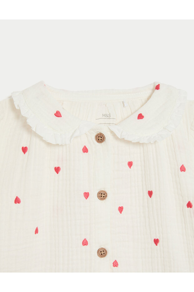 2 Parça Pamuklu Kalp İşlemeli Alt-Üst Takım (0-3 Yaş) - 5