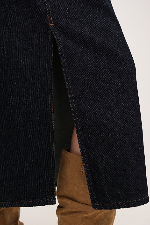Yırtmaçlı Denim Midi Etek E249 - 3