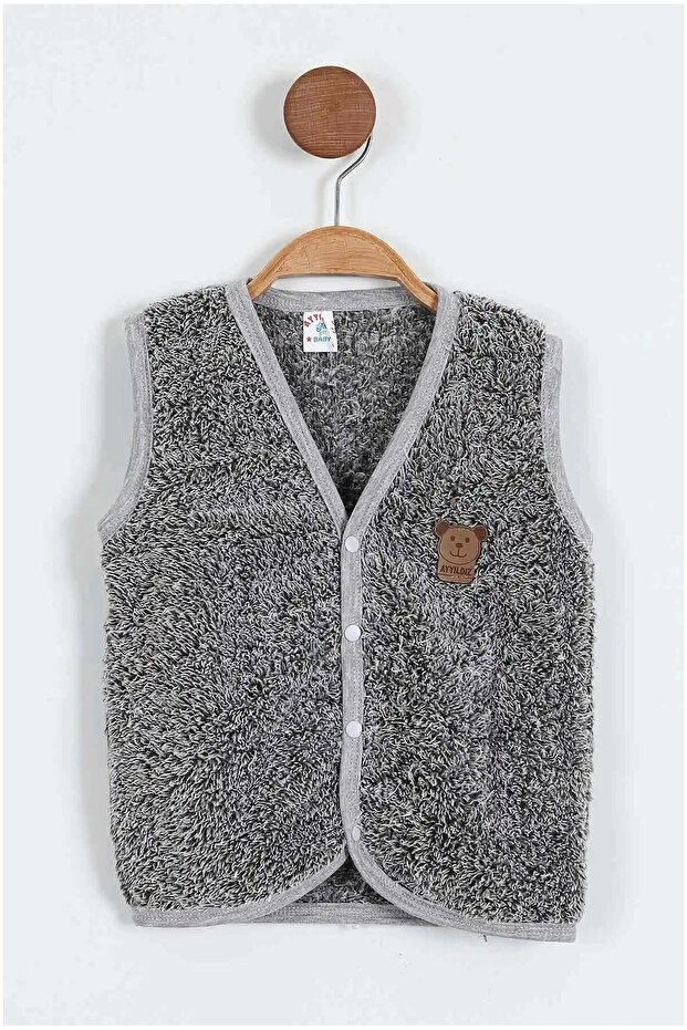 Baby Plush Vest with Teddy Bear Emblem on the Front with Velcro Fasteners