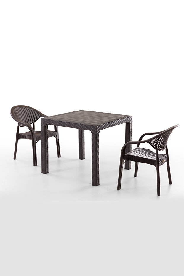 Bamboo 2 Kişilik Rattan Masa Sandalye Takımı Kahve - 2