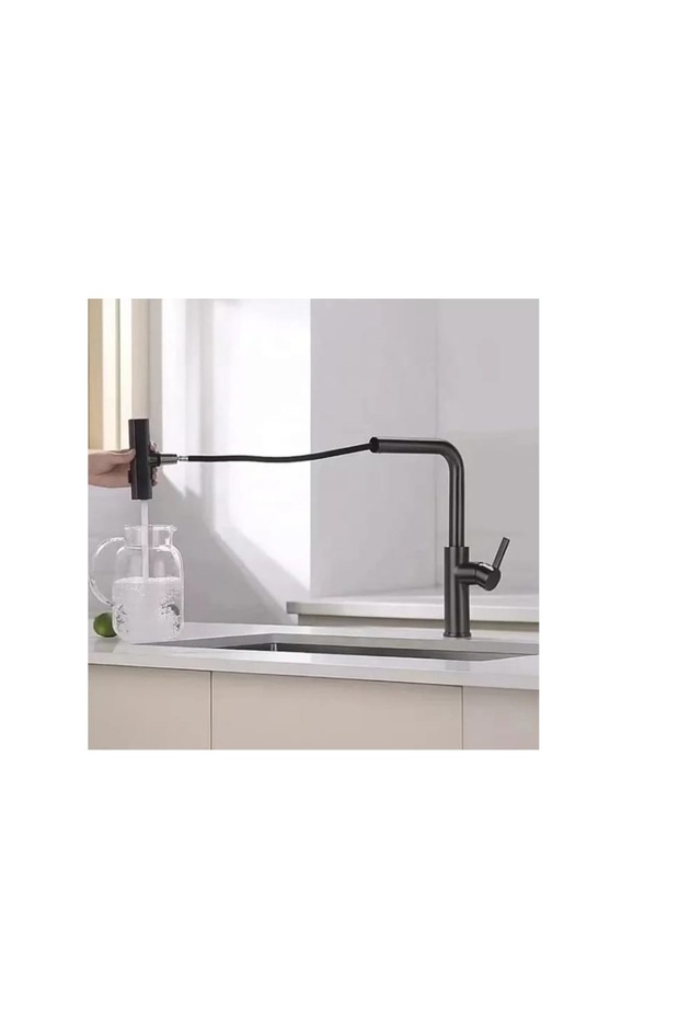Kitchen faucet, with movable spout and extractable aerator with two functions, black finish - 6