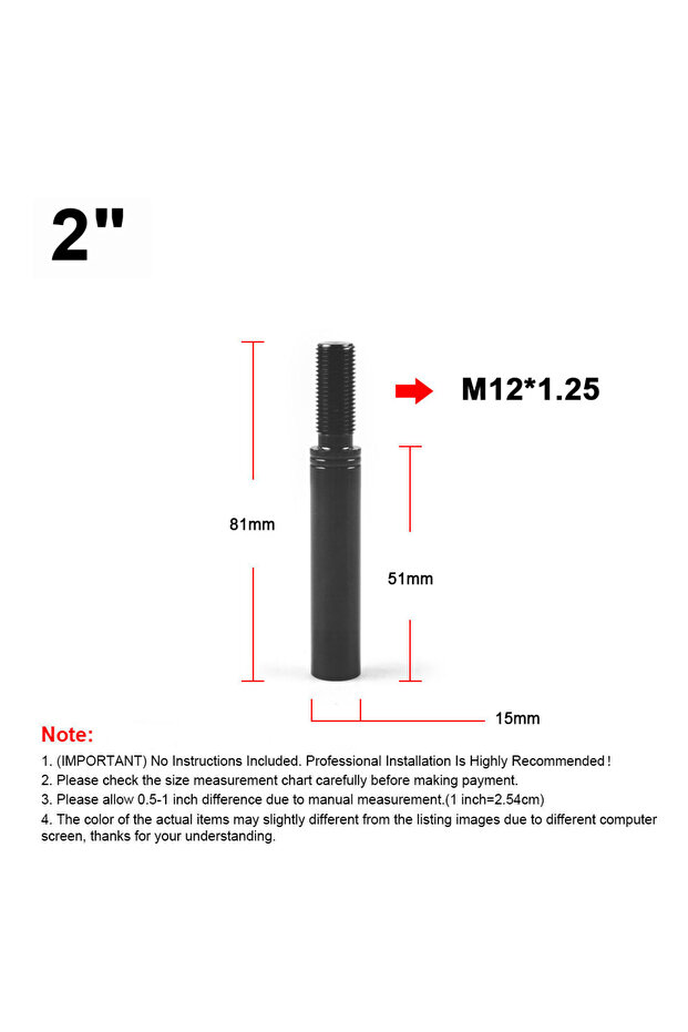 2inch and M12X1.25 2‘’ 3‘’ 3.5‘’ 4‘’ 10'' Aluminum Shift Knob Extender Extension Lever Gear Manual S