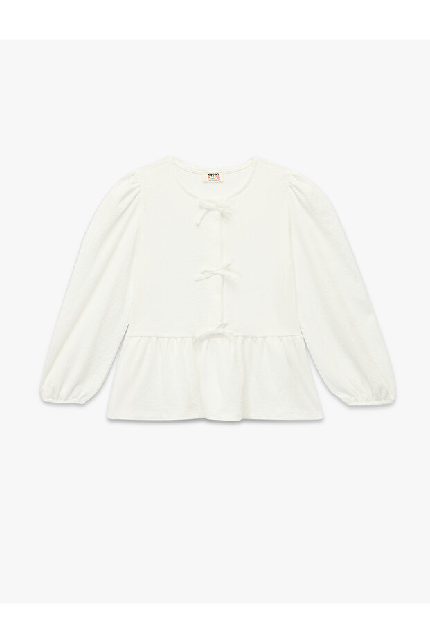 Bow Detailed Long Sleeve Crew Neck Blouse