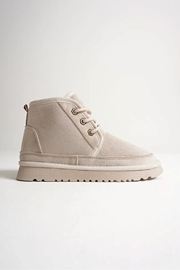 Kadın Bot Krem Rengi Süet – İçi Yünlü, İnce Tabanlı, Bağcıklı, Sıcak Tutan Heribo - 2