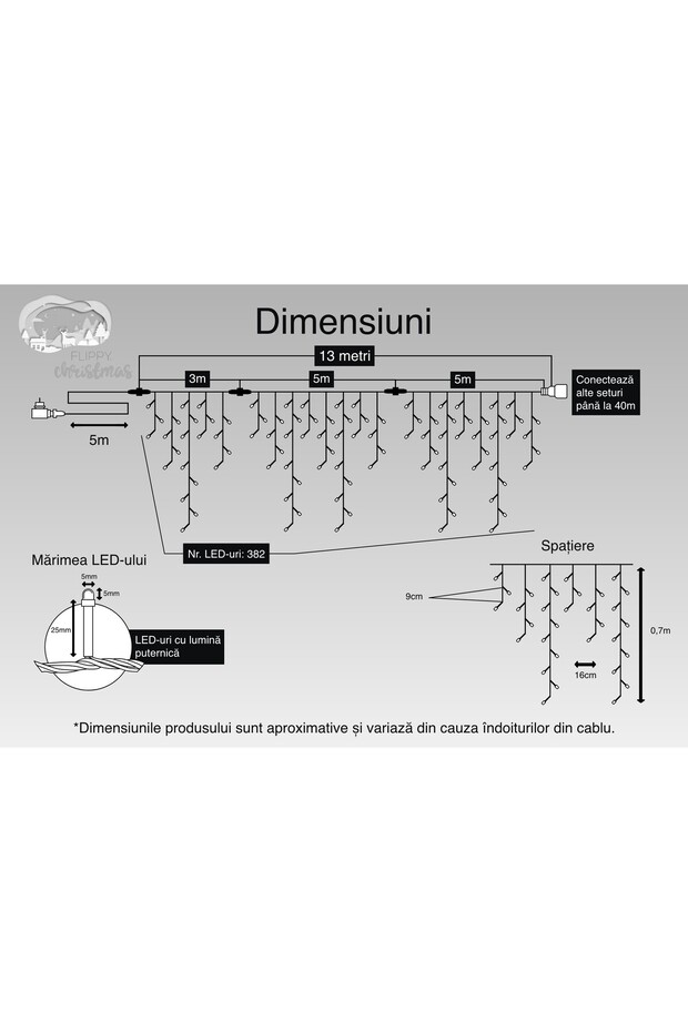 Christmas Installation, 13 m, 382 LEDs, Fringe, Warm White, Flash, Transformer with Remote, Intercon - 3