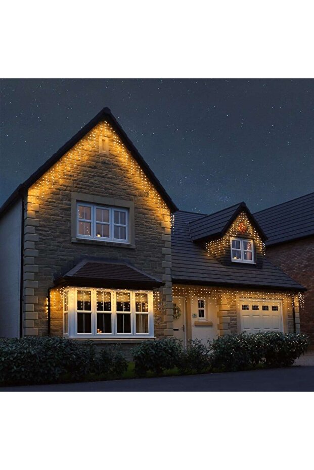 Christmas Light Installation, 22 m, 657 LEDs, Fringe, Warm White, Flash, Remote-Controlled Transform - 2