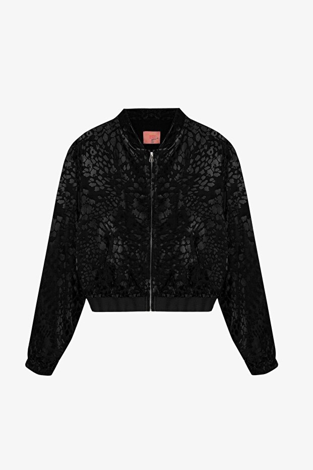 Women's Black Rubber Detailed Bomber Jacket 26Kckt01029-Black