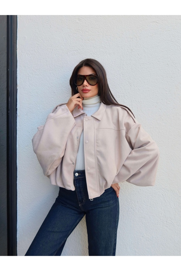 Apoletli Süet Bomber Ceket - 2