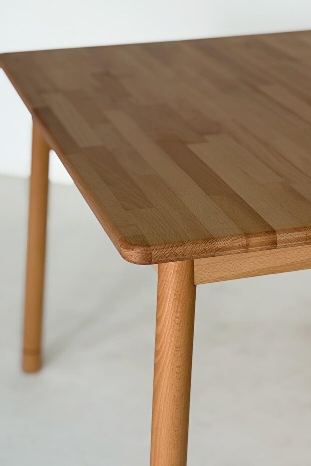 Alaçatı 6 kişilik 4 Sandalye Doğal Masif Kayın İskandinav Tarzı Retro Yemek Masa Takımı Ahşap 115x80 - 7