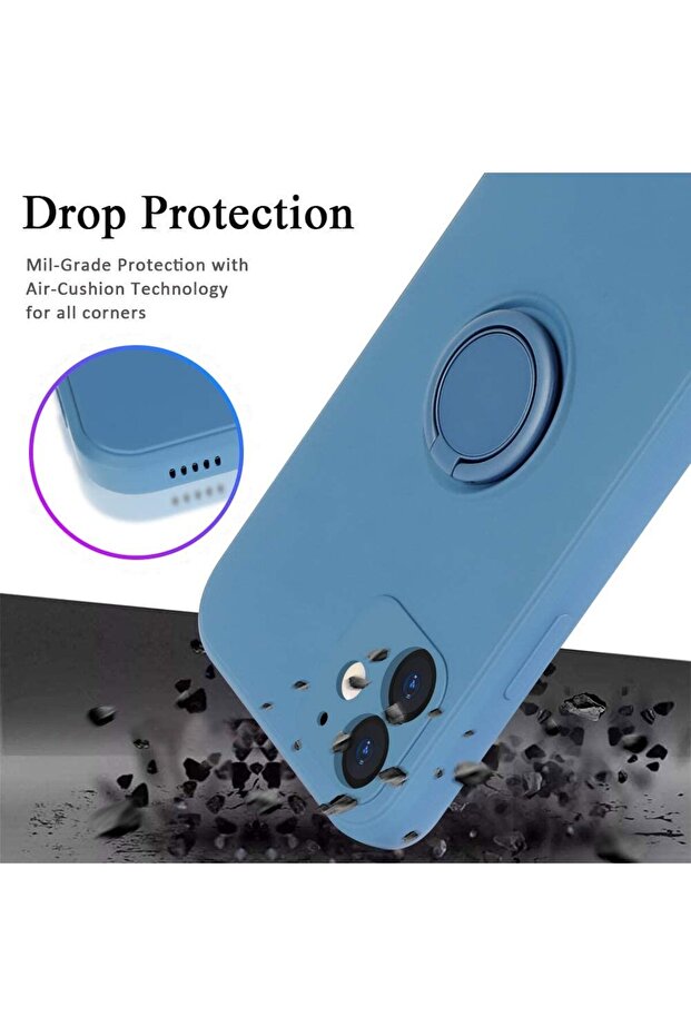 iPhone 12 Liquid Silicone Ring compatible case, rotating stand, light blue - 4