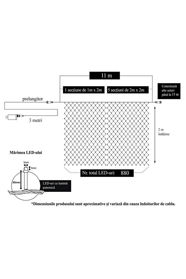 Christmas Net Lights, 10 m x 2 m, 800 LEDs, Warm White, 8 Modes, Remote Control Transformer, Interco - 6
