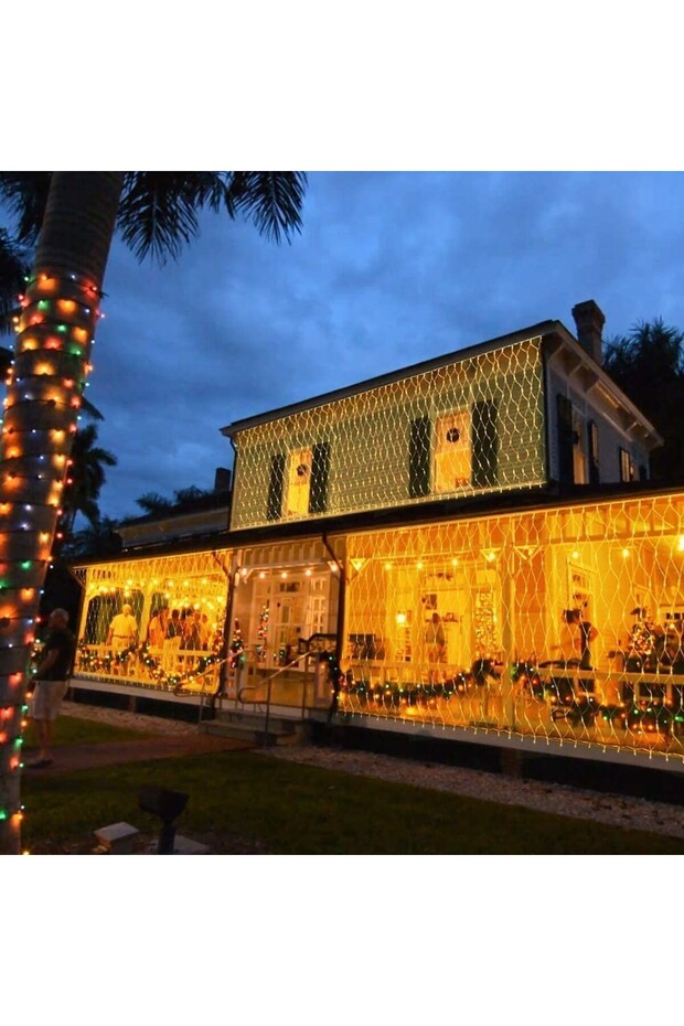 Christmas Net Light Installation, 9m x 3m, 960 LEDs, Warm White, 8 Lighting Modes, Transparent Wire, - 4