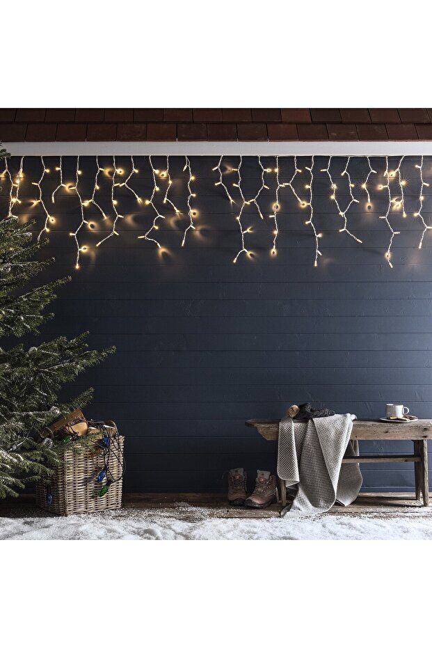 Christmas Installation, 20 m, 572 LEDs, Fringe, Warm White, Flash, Transformer, Interconnectable, 3 - 4
