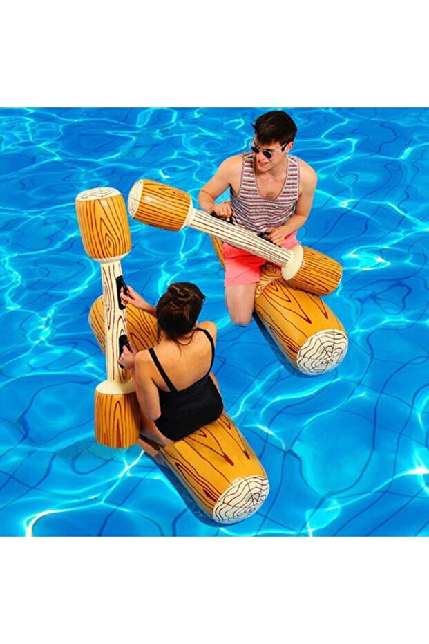 Inflatable log-shaped swimming float with inflatable paddle, Pool game, - 6